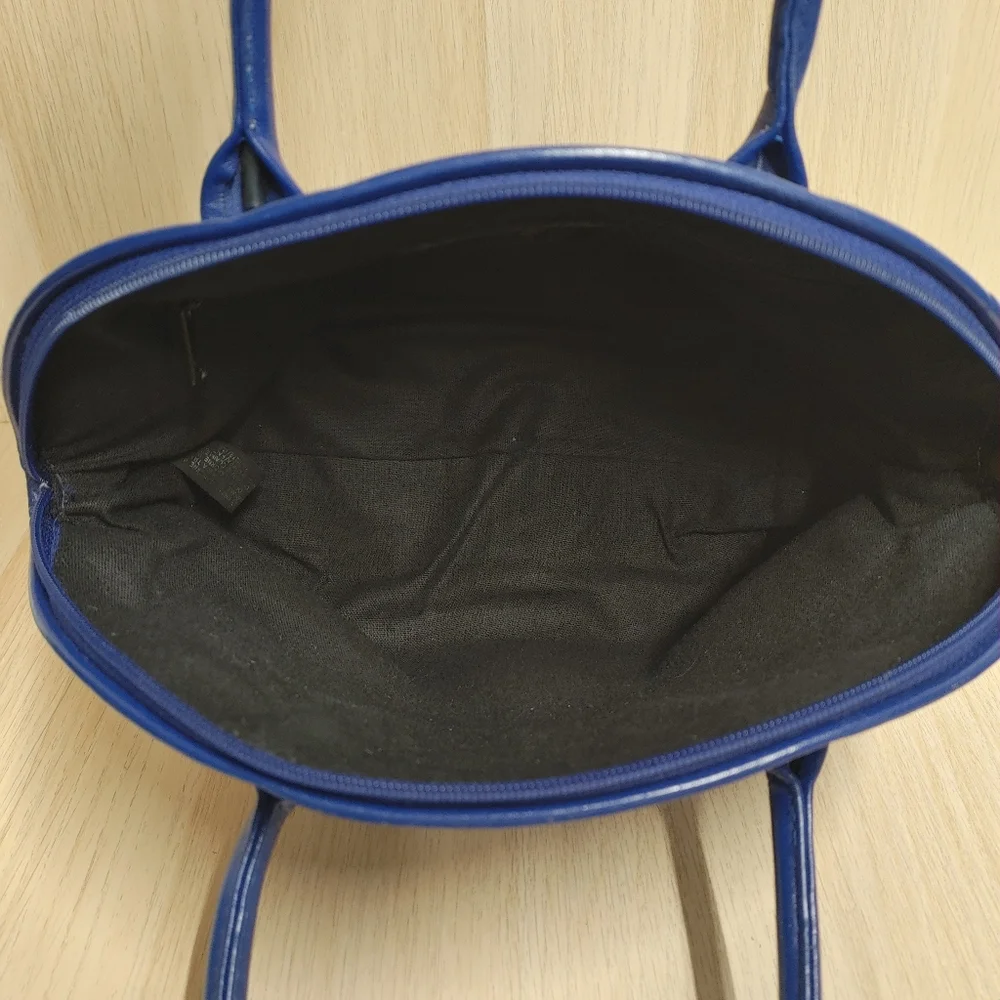 Vintage Liz Claiborne Dome Satchel Handbag Purse Royal Blue Embossed Logo
